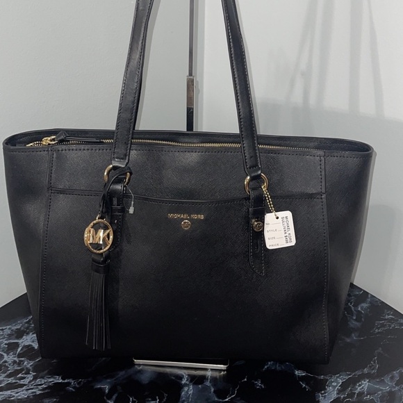 MICHAEL KORS Sullivan Large Leather Tote Bag Black AUTHENTIC NEW -Minor Damage - Picture 4 of 14
